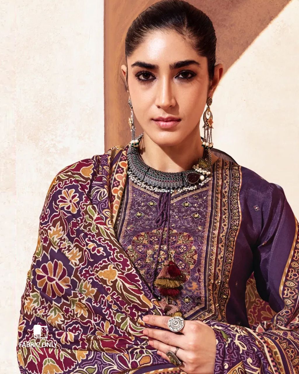 Berry Wine Purple Bemberg Muslin Silk Khatli Embellished Regal Set