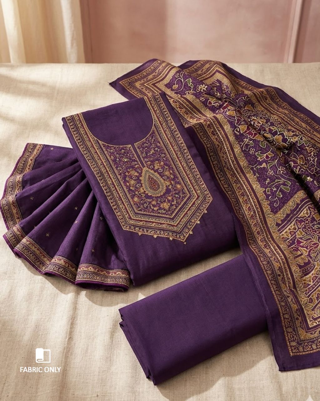 Berry Wine Purple Bemberg Muslin Silk Khatli Embellished Regal Set