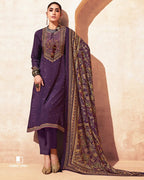 Berry Wine Purple Bemberg Muslin Silk Khatli Embellished Regal Set