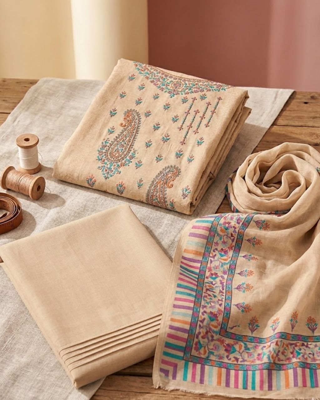 Zing Beige Cambric Digital Print Refined Style Set