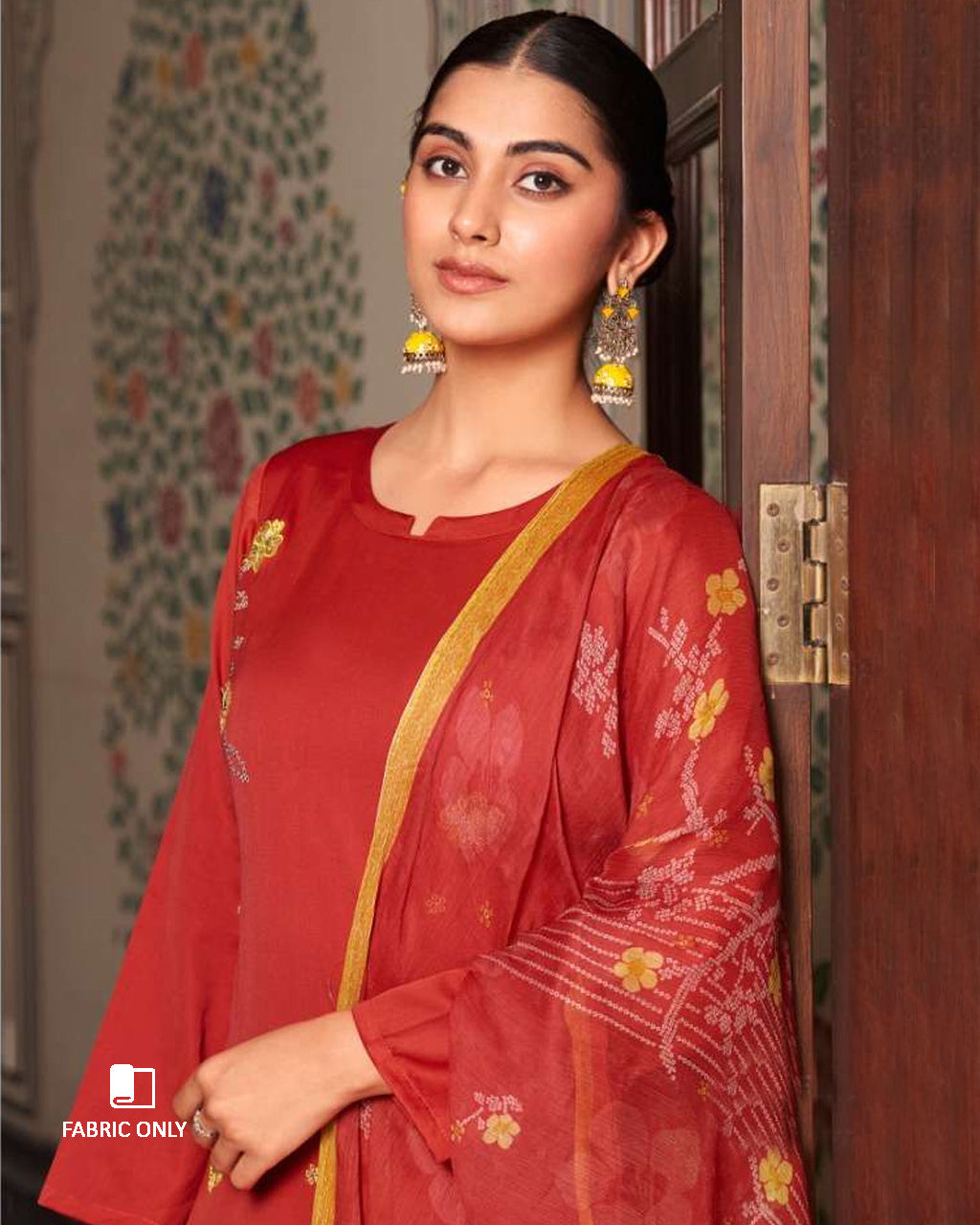 Flush Mahogany Jam Satin with Bemberg Dupatta Unstitched Dress Material