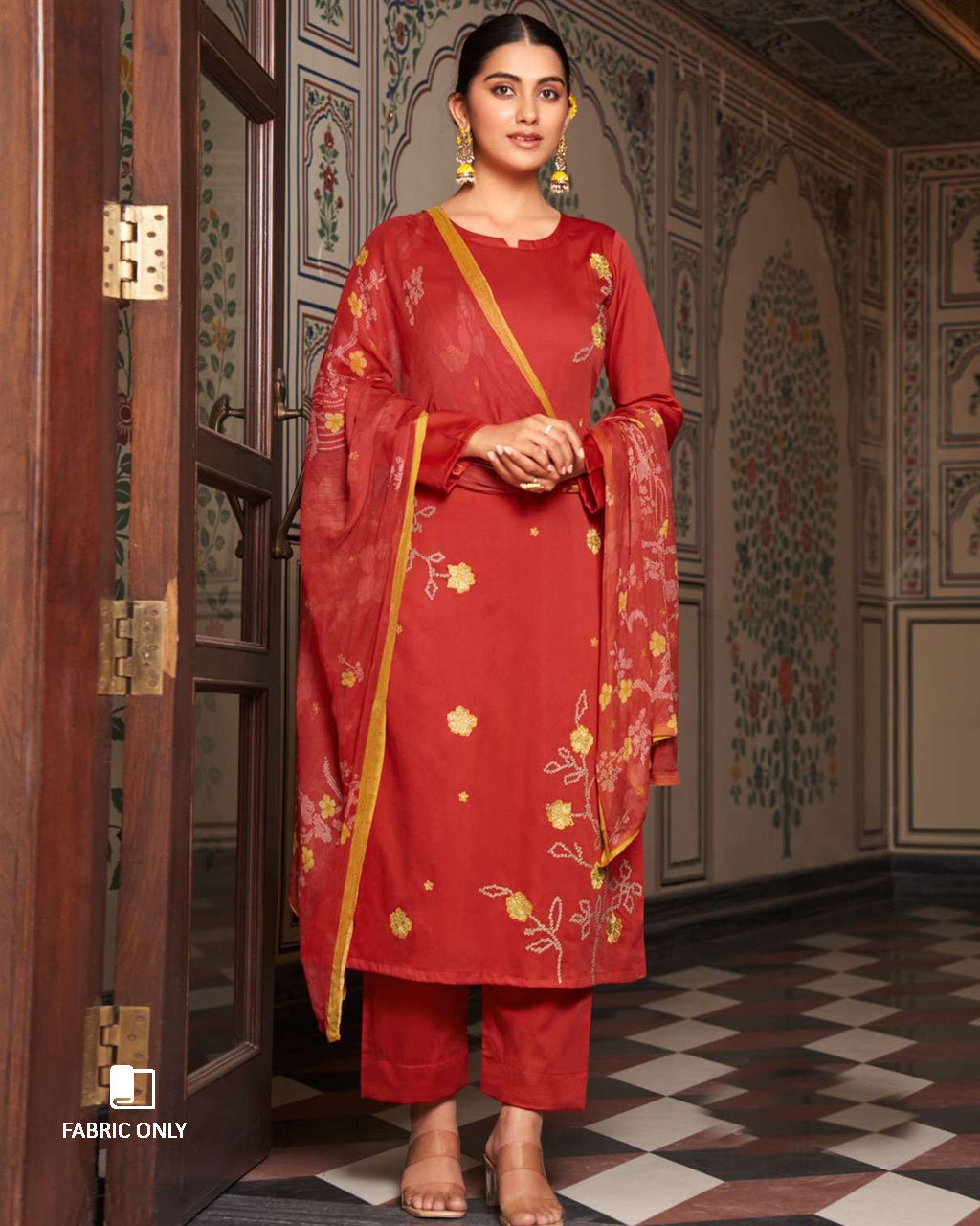 Flush Mahogany Jam Satin with Bemberg Dupatta Unstitched Dress Material