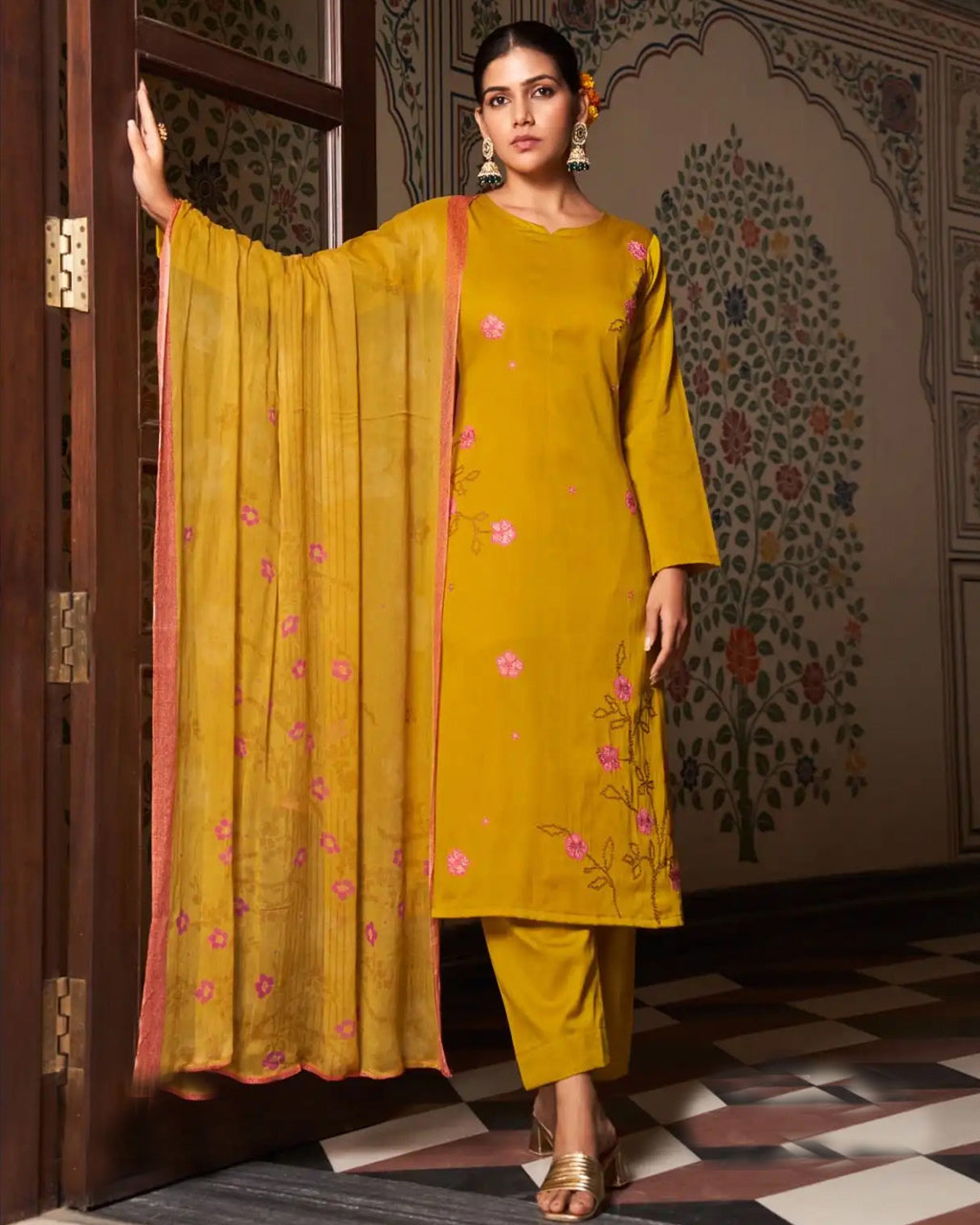 Elysium Gold Jam Satin Bemberg Dupatta Modern Palette