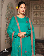 Billiard Green Blue Jam Satin with Bemberg Dupatta Unstitched Dress Material