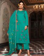 Billiard Green Blue Jam Satin with Bemberg Dupatta Unstitched Dress Material