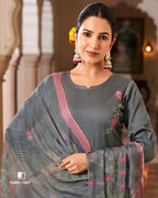 Cloudy Grey Jam Satin with Bemberg Dupatta Unstitched Dress Material