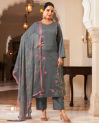 Cloudy Grey Jam Satin with Bemberg Dupatta Unstitched Dress Material