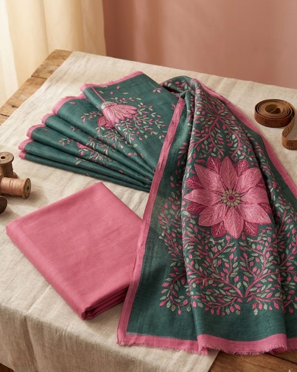 Carriage Green Pure Pashmina Embroidered Classic Wear