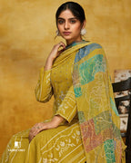 Sheen Gold Cambric Cotton Digital Print Unstitched Dress Material