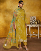 Sheen Gold Cambric Cotton Digital Print Unstitched Dress Material