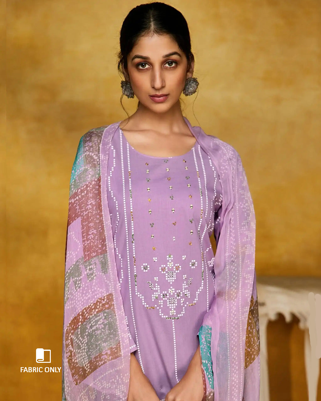 Light Wisteria Purple Cambric Cotton Digital Print Unstitched Dress Material