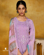 Light Wisteria Purple Cambric Cotton Digital Print Unstitched Dress Material