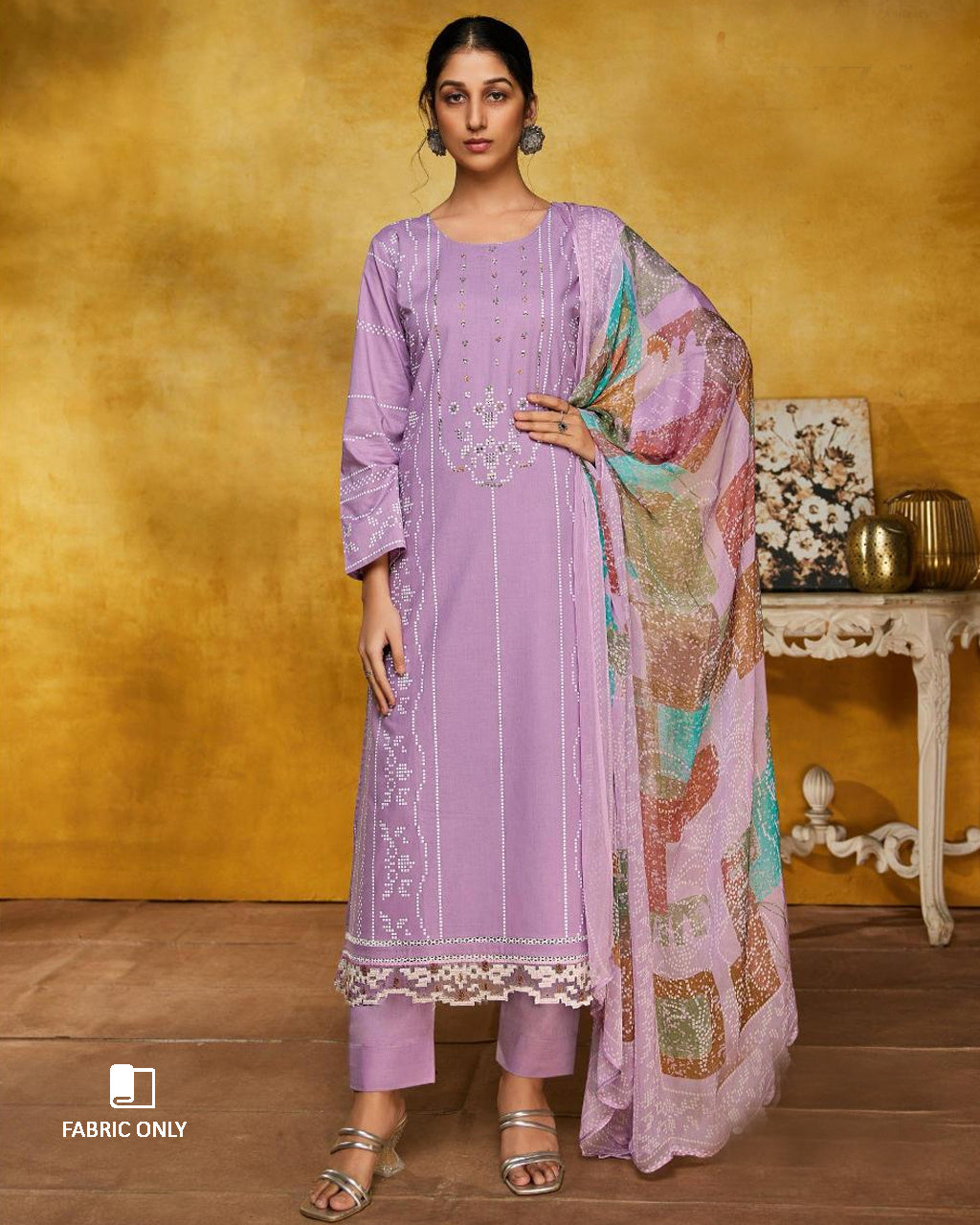 Light Wisteria Purple Cambric Cotton Digital Print Unstitched Dress Material