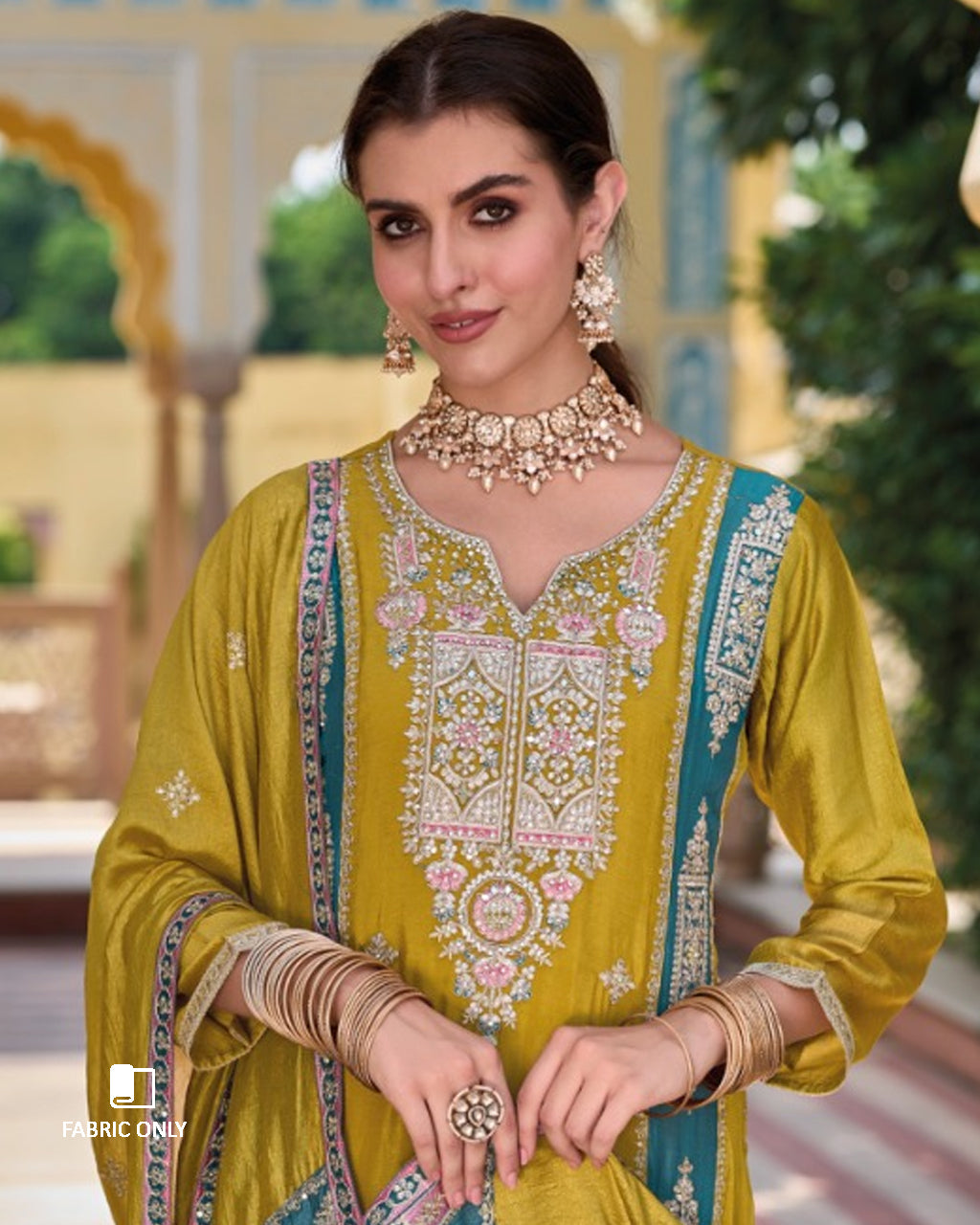 Main Mast Gold Heavy Embroidery Work Silk Unstitched Dress Material