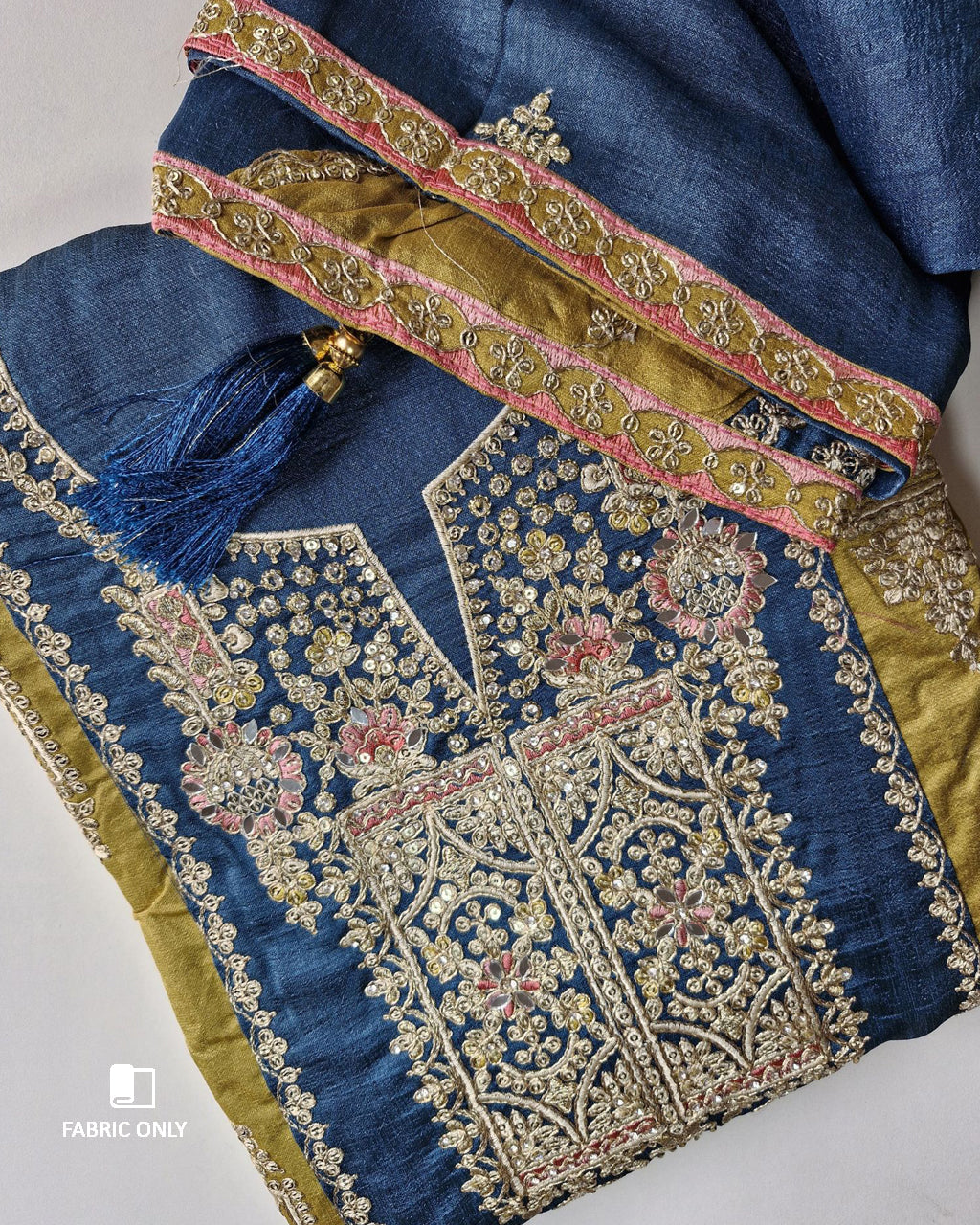 Biscay Bay Blue Heavy Embroidery Work  Silk Unstitched Dress Material