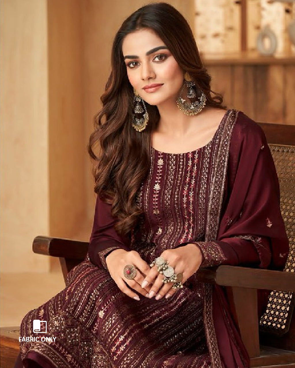 Maroon Oak Classic Beauty Art Silk Unstitched Dress Material With Embroidery Work