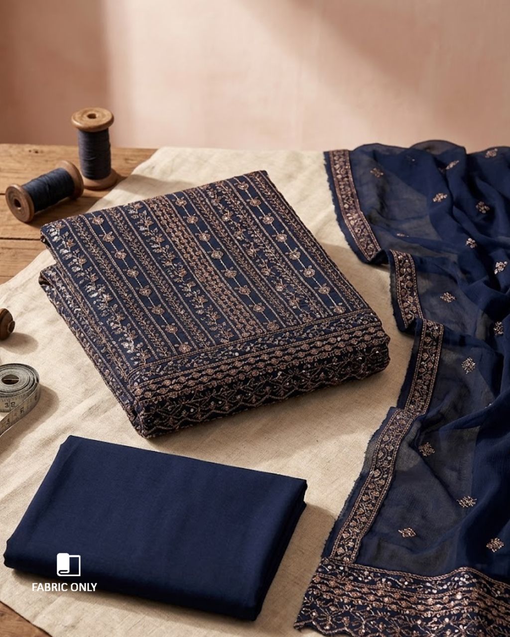 Oxford Blue Art Silk Embroidered Regal Elegance