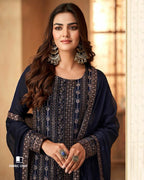 Oxford Blue Art Silk Embroidery Work Unstitched Dress Material