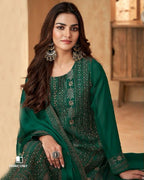 Nightly Woods Green Art Silk Embroidery Work Unstitched Dress Material