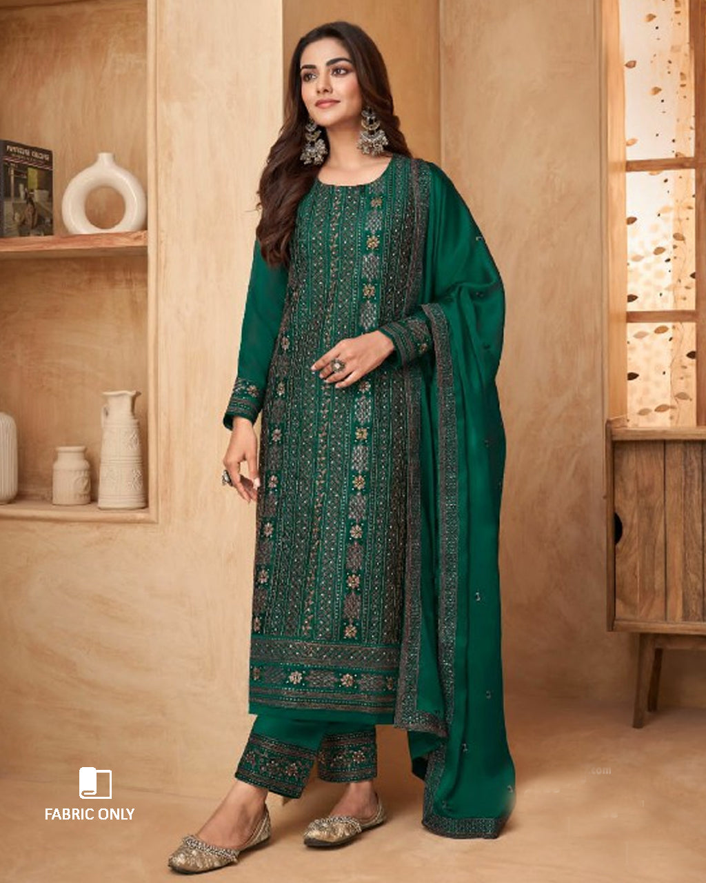Nightly Woods Green Art Silk Embroidery Work Unstitched Dress Material