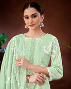 Glaucous Green Lawn Cotton Unstitched Dress Material