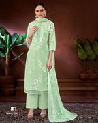 Glaucous Green Lawn Cotton Unstitched Dress Material