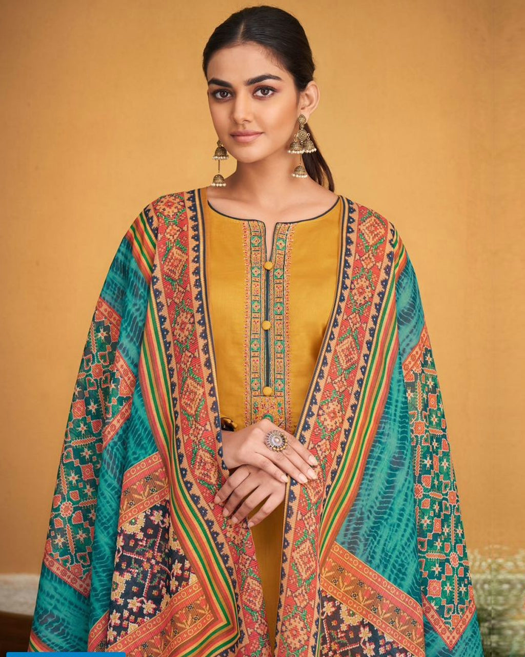 Brandy Punch Yellow Embroidery Traditional Unstitched Dress Material