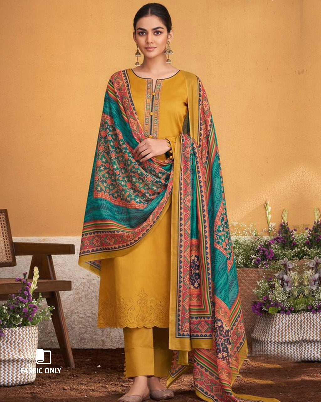 Brandy Punch Yellow Embroidery Traditional Unstitched Dress Material