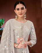 Grey Mauve Lawn Cotton Unstitched Dress Material