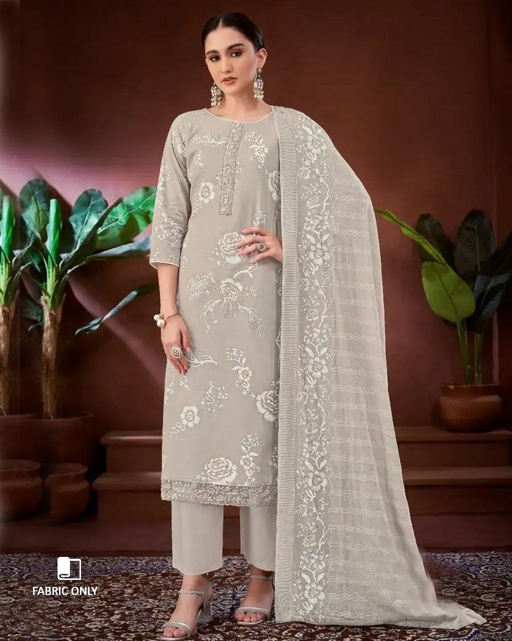 Grey Mauve Lawn Cotton Unstitched Dress Material