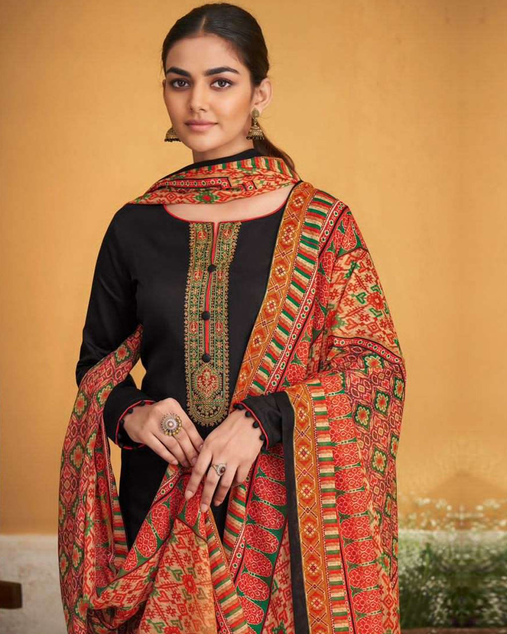 Baltic Sea Black Embroidery Traditional Unstitched Dress Material