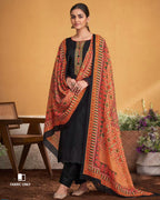 Baltic Sea Black Embroidery Traditional Unstitched Dress Material