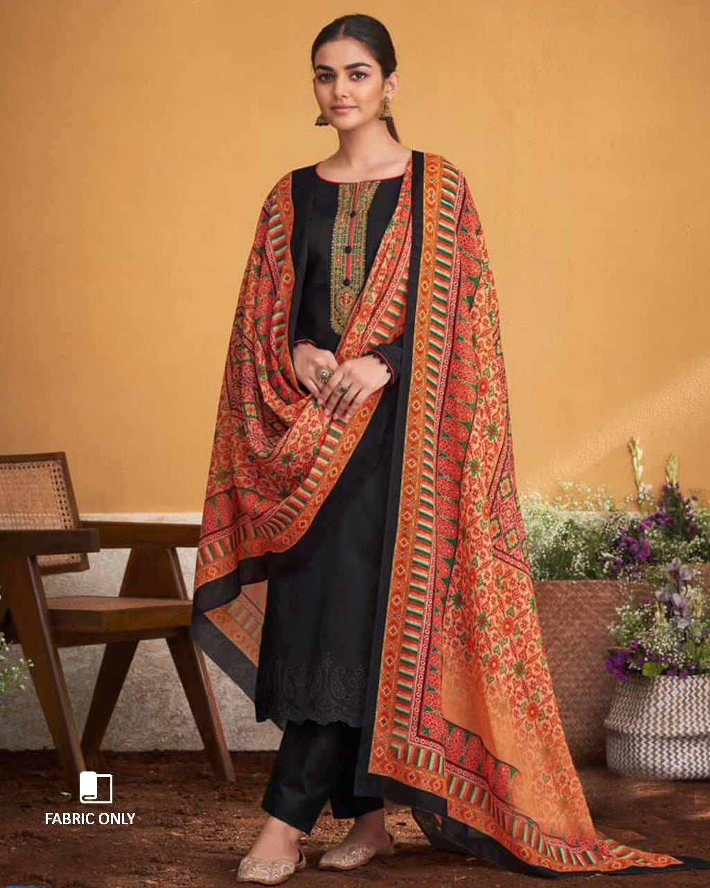 Baltic Sea Black Embroidery Traditional Unstitched Dress Material