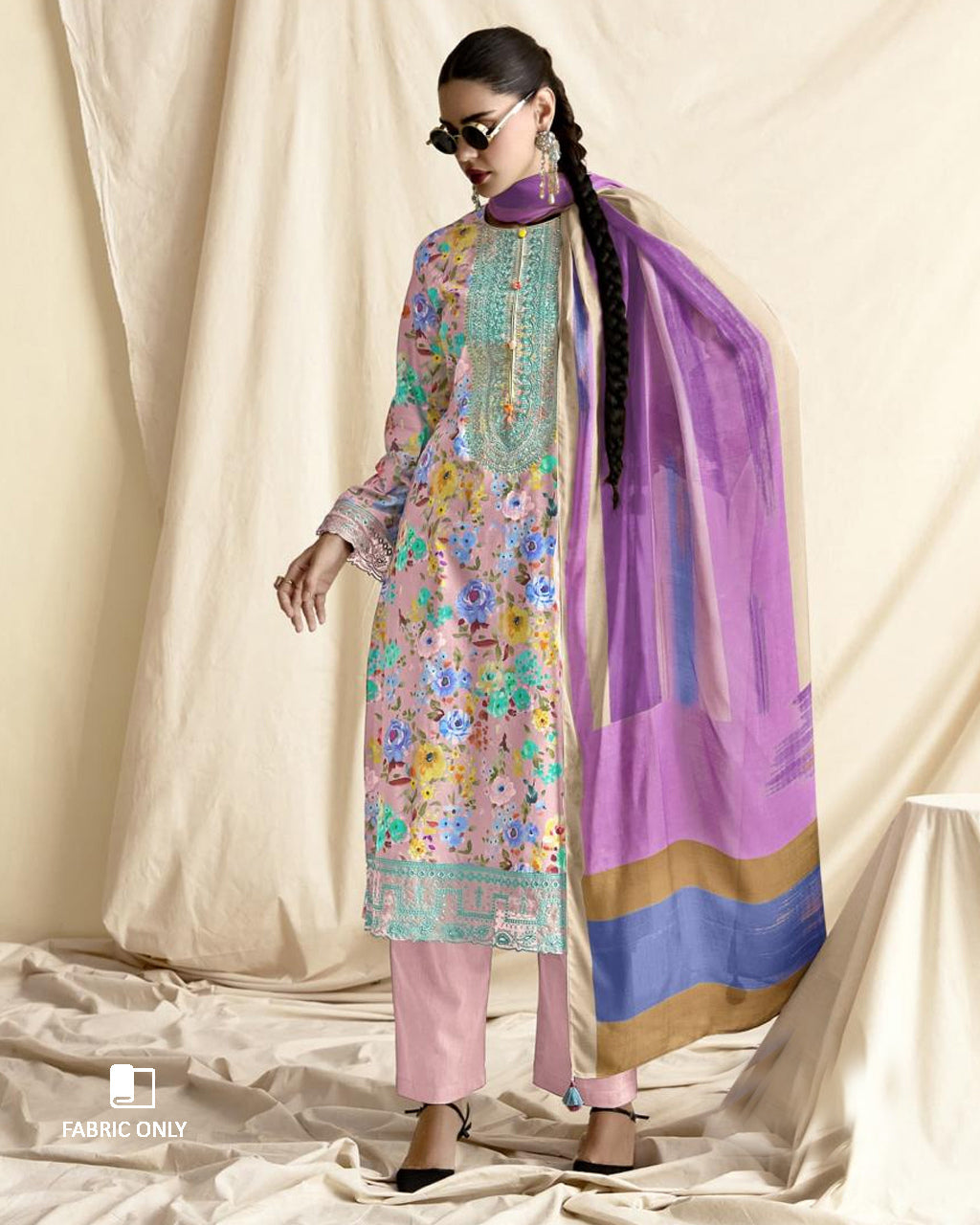 Light Orchid Lawn Cotton Digital Print Unstitched Dress Material