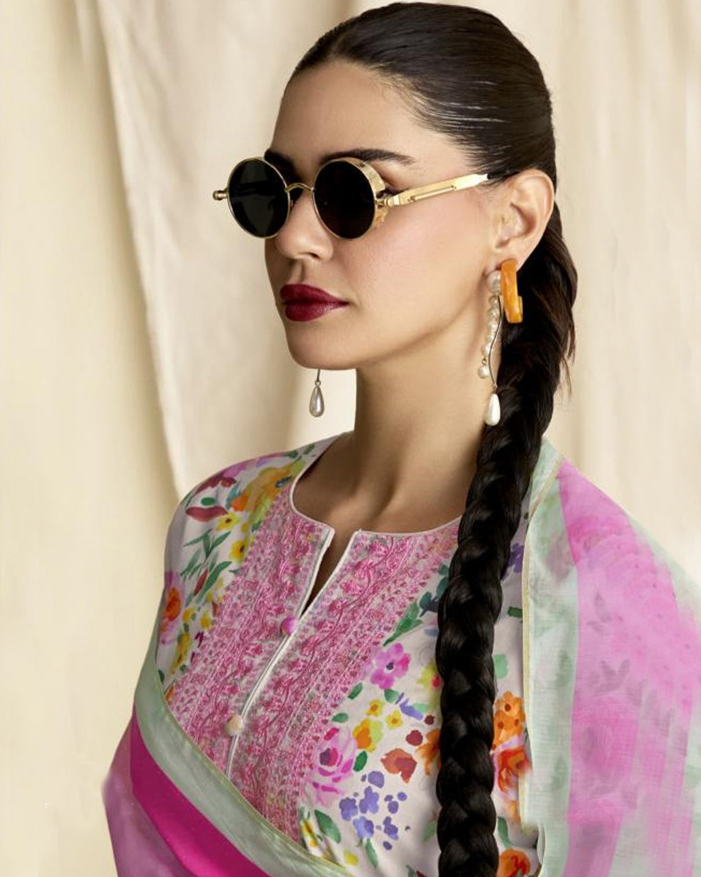 Highlighter Pink Lawn Cotton Digital Print Delicate Charm Collection