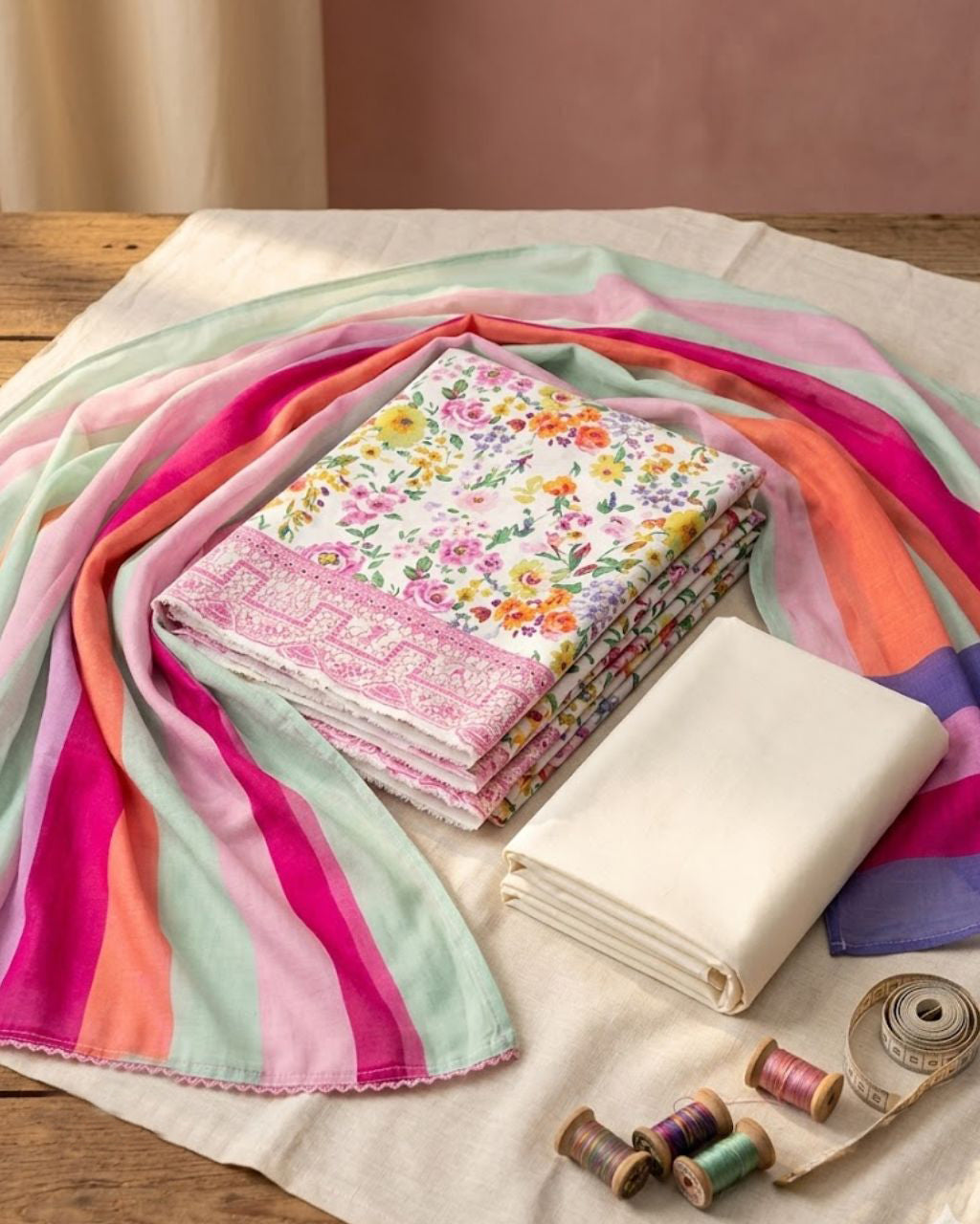 Highlighter Pink Lawn Cotton Digital Print Delicate Charm Collection