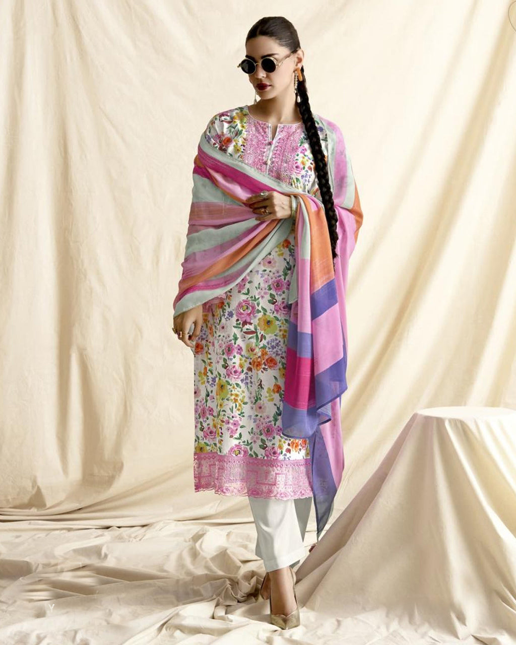 Highlighter Pink Lawn Cotton Digital Print Delicate Charm Collection