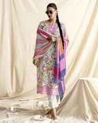 Highlighter Pink Lawn Cotton Digital Print Unstitched Dress Material