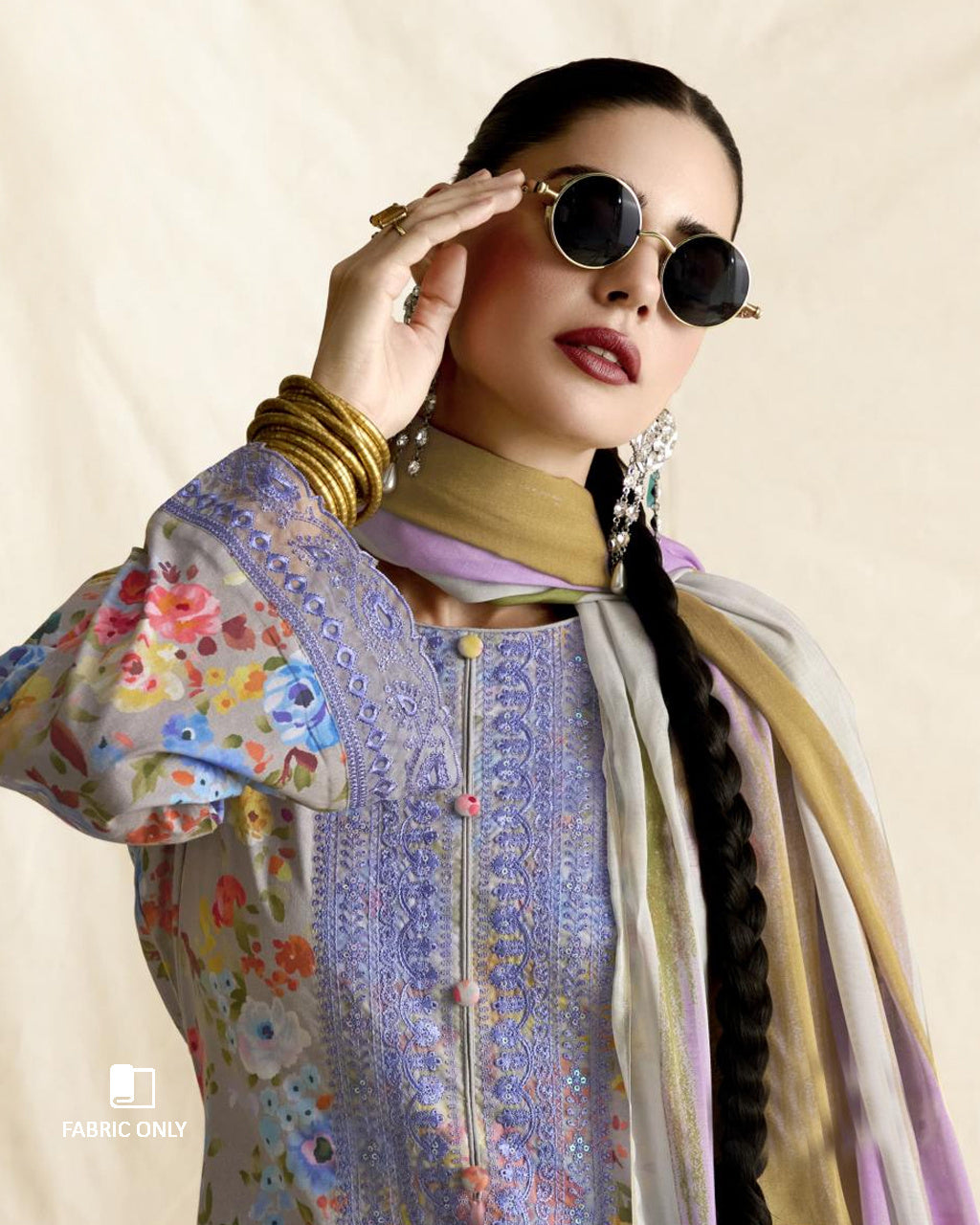 Heirloom Lilac Lawn Cotton Digital Print Unstitched Dress Material