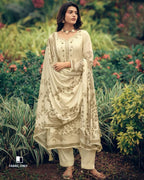 Dairy Cream Beige Viscose Linen Khatli Crafted Elegance Set