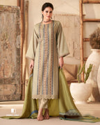 Almond Latte Beige Digital Printed Pashmina Unstitched Dress Material