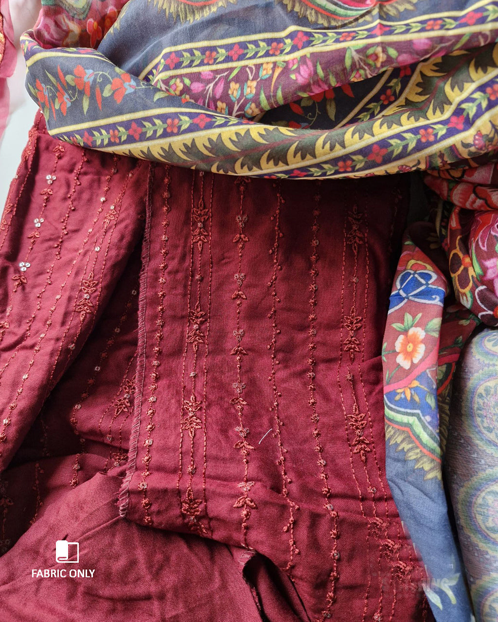 Seattle Red Premium Rayon Semi-Stitched Dress Material