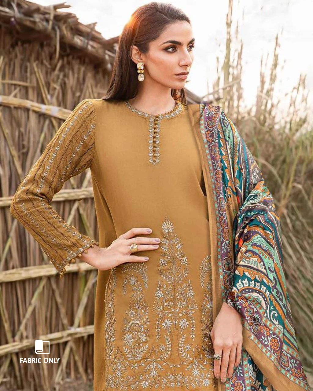 Sand Brown Premium Rayon Semi-Stitched Dress Material