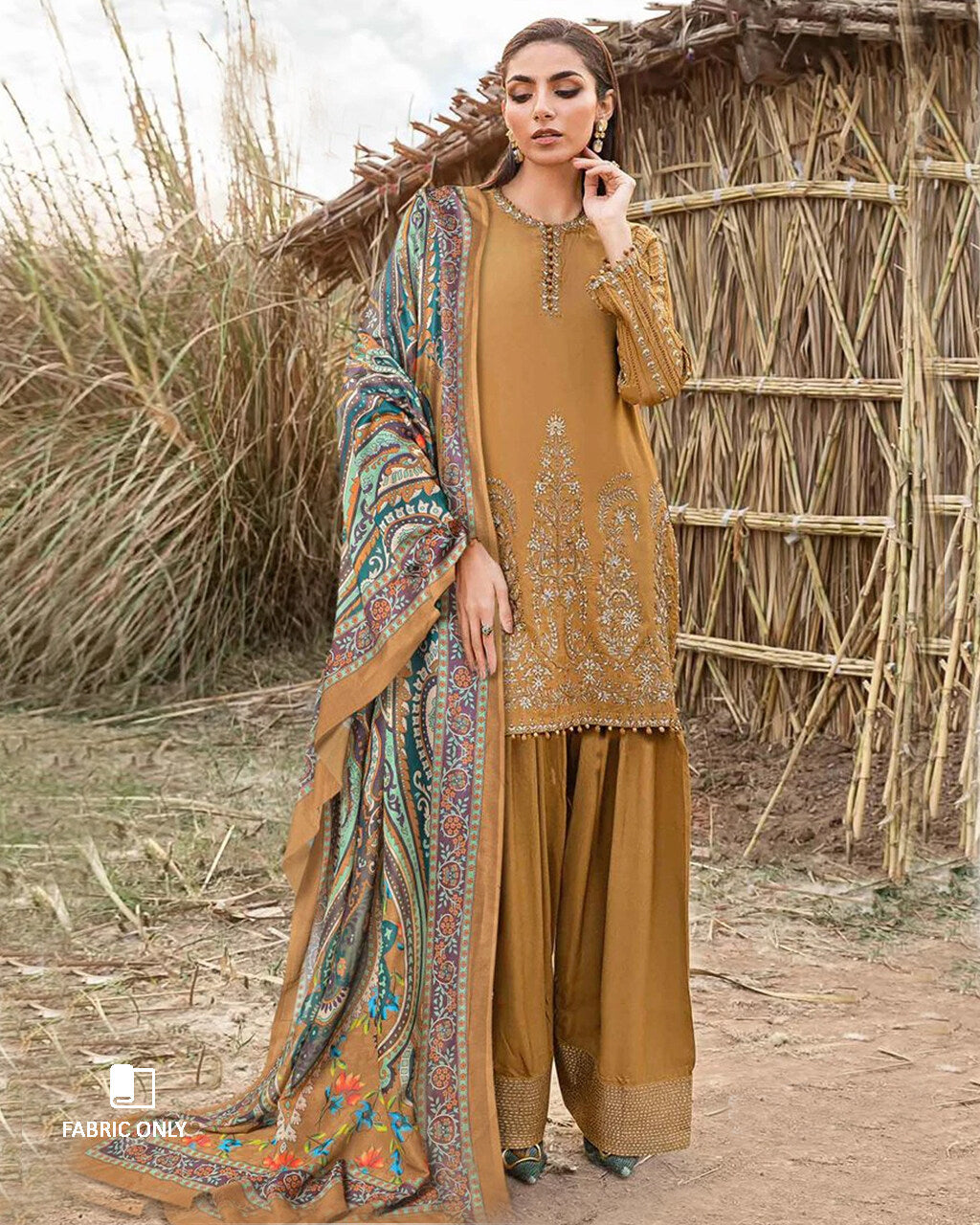 Sand Brown Premium Rayon Semi-Stitched Dress Material