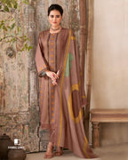 French Beige Digital Printed Pashmina Unstitched Dress Material