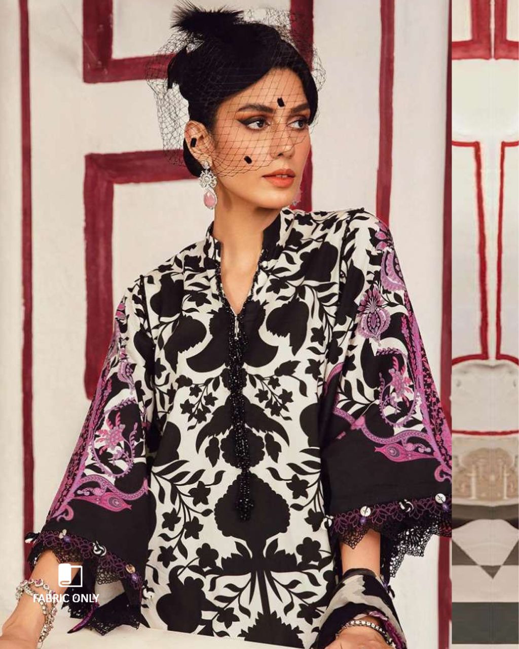 Black Wash Semi-Lawn Printed Unstitched Dress Material