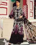 Black Wash Semi-Lawn Printed Unstitched Dress Material