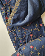 Stellar Explorer Blue Vichitra Silk Kashmiri Work Unstitched Dress Material