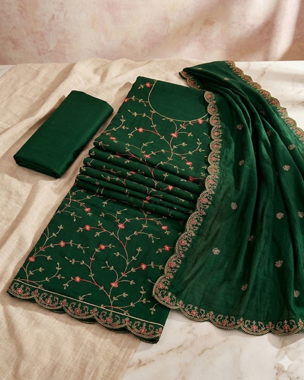 Haunted Forest Green Vichitra Silk Kashmiri Work Regal Heritage