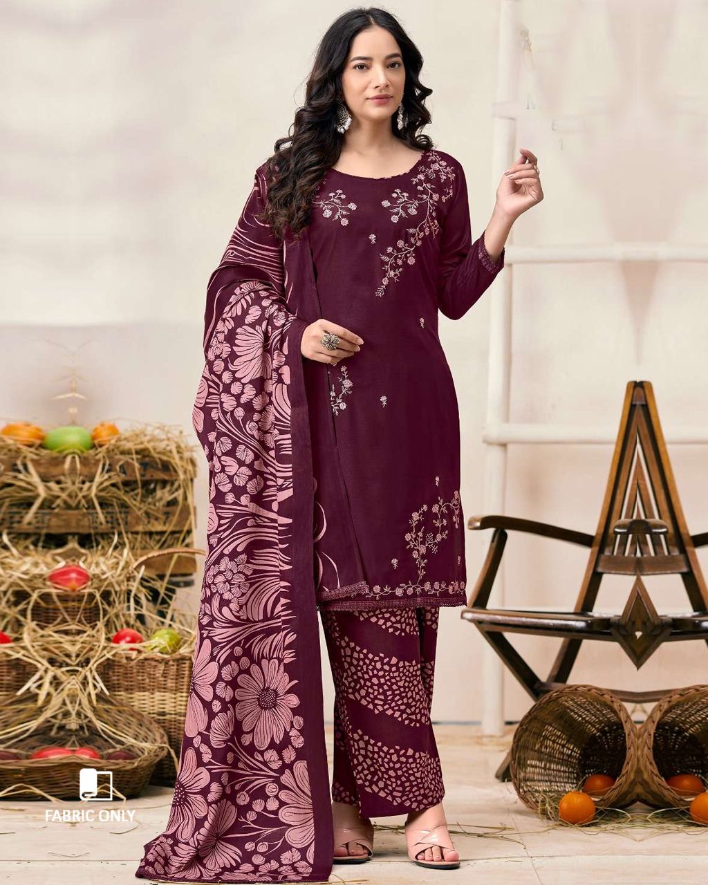 Dark Sanctuary Dark Purple Rayon Fabric With Sequence Embroidery Work And Daman Lace Unstitched Dress Material